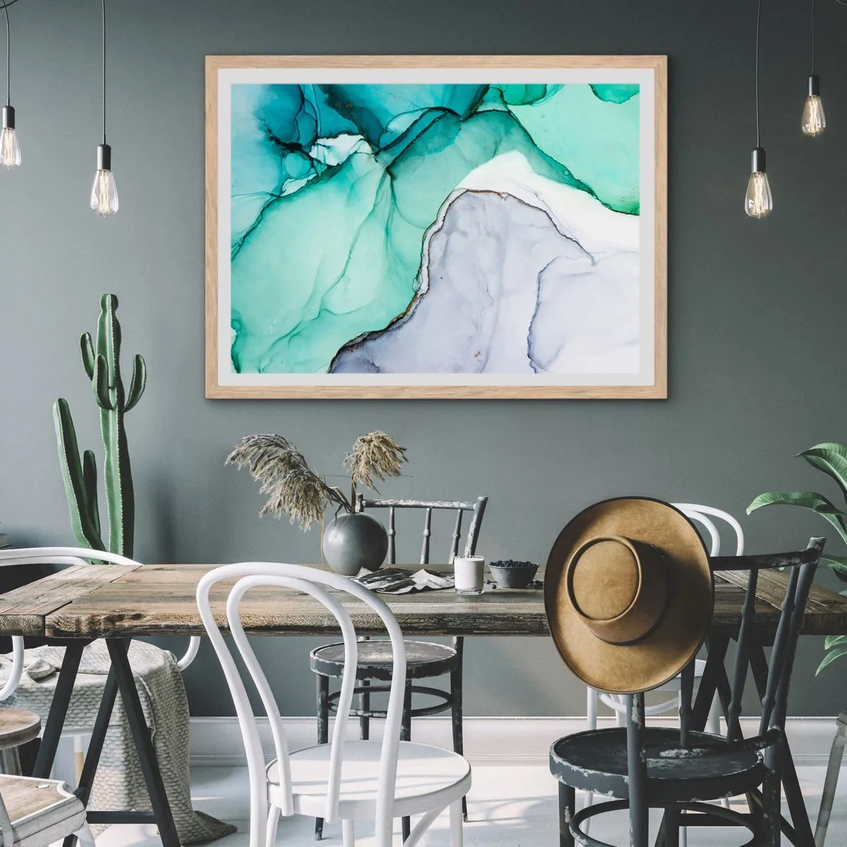 Póster en marco roble claro - Estudio en turquesa - 100x70 cm