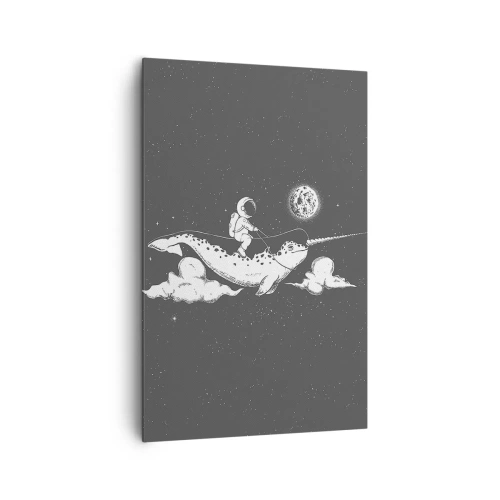 Cuadro sobre lienzo - Impresión de Imagen - Un astronauta en el lomo de un narval flotando en una escena espacial. - 80x120cm - Jinete espacial - Decoración de pared moderna para salón y dormitorio ARTTOR