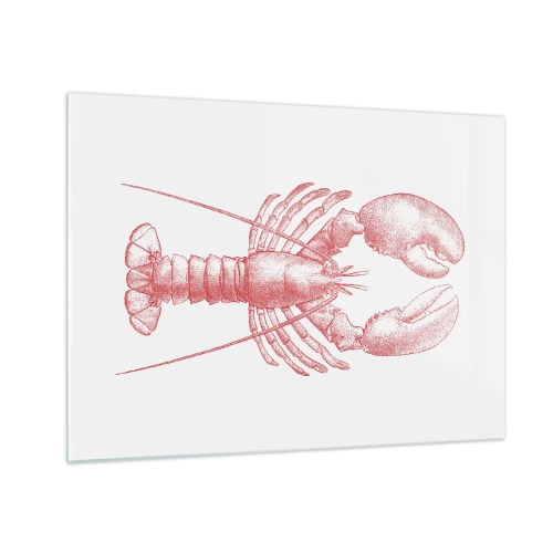 Cuadro sobre vidrio - Impresiones sobre Vidrio - Boceto de una langosta en rojo sobre un fondo claro. - 70x50cm - La reina de los fondos rocosos - Decoración de pared moderna para salón y dormitorio ARTTOR