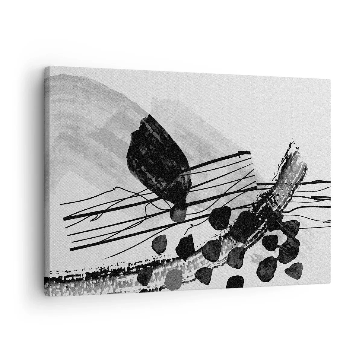 Cuadro sobre lienzo - Impresión de Imagen - Composición abstracta en blanco y negro con formas orgánicas. - 70x50cm - Abstracción orgánica en blanco y negro - Decoración de pared moderna para salón y dormitorio ARTTOR