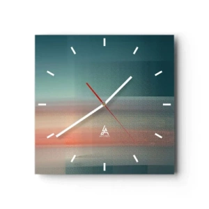 Reloj de pared - Reloj de vidrio - Una puesta de sol en tonos pastel sobre un horizonte tranquilo. - 30x30cm - Abstracción: ondas de luz - Decoración de pared moderna para salón y dormitorio ARTTOR