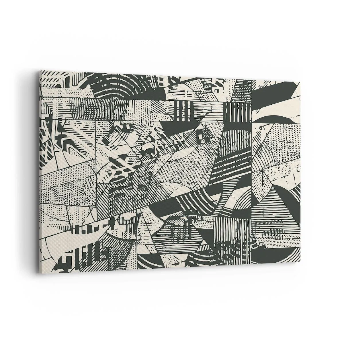 Cuadro sobre lienzo - Impresión de Imagen - Patrones abstractos geométricos en tonos verdes sobre un fondo claro - 100x70cm - La dinámica del presente - Decoración de pared moderna para salón y dormitorio ARTTOR