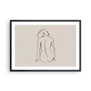 Póster en marco negro - Un boceto sutil de la silueta de una niña desde atrás. - 70x50cm - Esbozos de una espalada - Decoración de pared moderna para salón y dormitorio ARTTOR