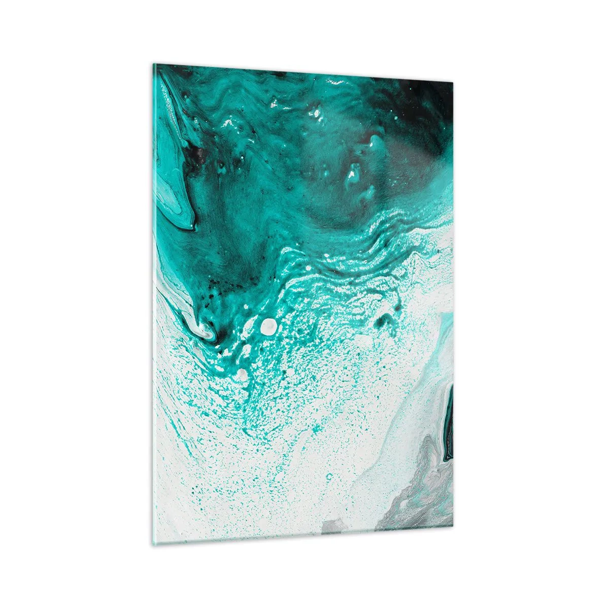 Cuadro sobre vidrio - Impresiones sobre Vidrio - Una pintura abstracta en tonos blanco y turquesa. - 50x70cm - Disolución en blanco y turquesa - Decoración de pared moderna para salón y dormitorio ARTTOR