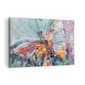 Cuadro sobre lienzo - Impresión de Imagen - Mariposa de empasto colorida sobre un fondo pastel - 100x70cm - Pintado por la naturaleza - Decoración de pared moderna para salón y dormitorio ARTTOR