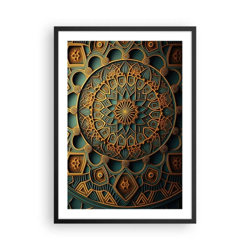 Póster en marco negro - Mandala dorado sobre fondo oscuro - 50x70cm - En un clima árabe - Decoración de pared moderna para salón y dormitorio ARTTOR