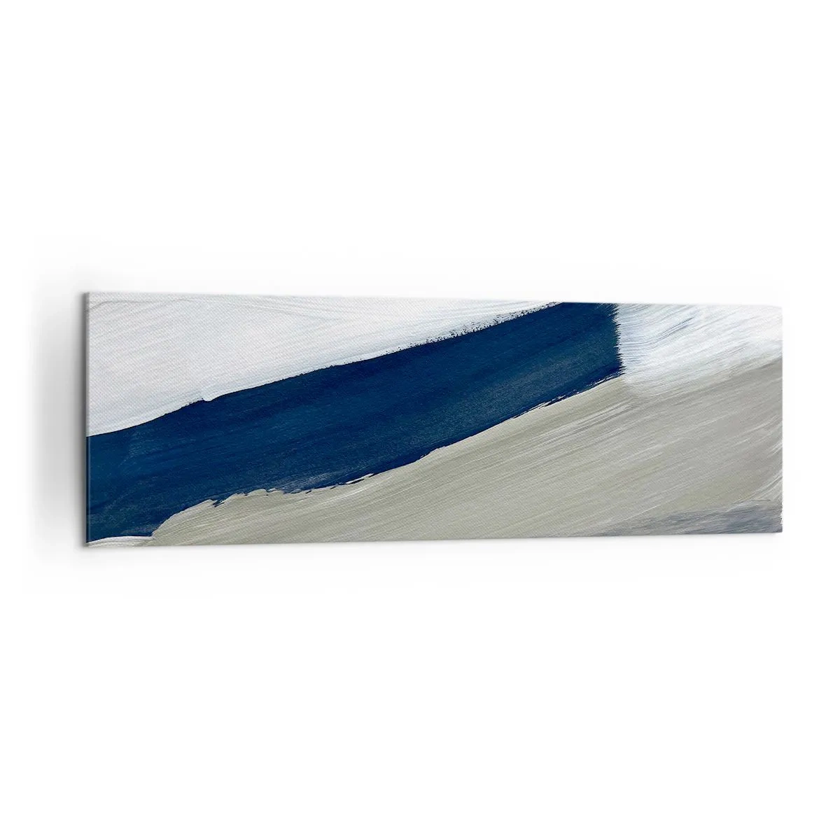 Cuadro sobre lienzo - Impresión de Imagen - Pinceladas abstractas en tonos azules y grises - 160x50cm - Encuentro con el blanco - Decoración de pared moderna para salón y dormitorio ARTTOR