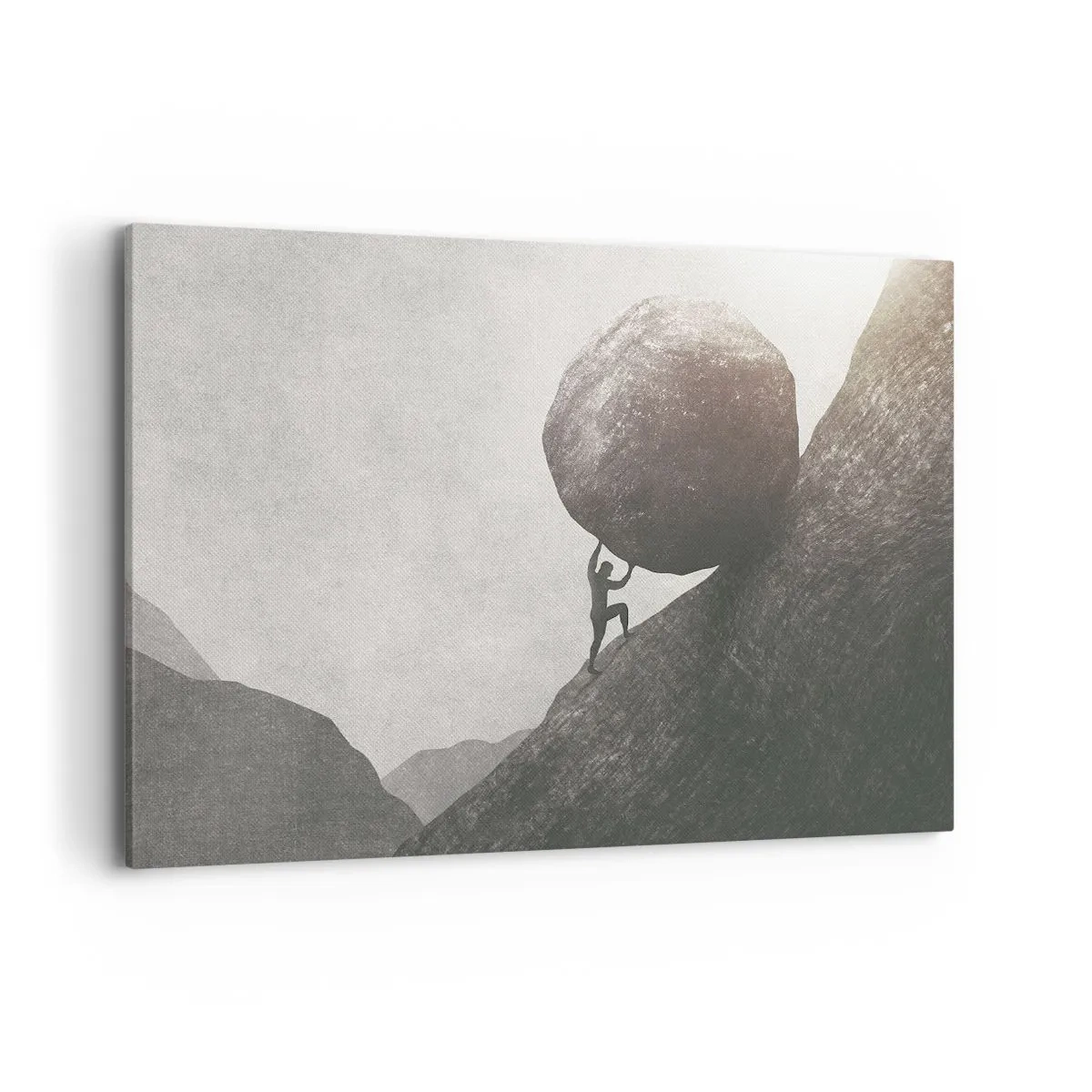 Cuadro sobre lienzo - Impresión de Imagen - Un hombre trepando una enorme roca por una colina. - 100x70cm - Creo, contra toda esperanza - Decoración de pared moderna para salón y dormitorio ARTTOR