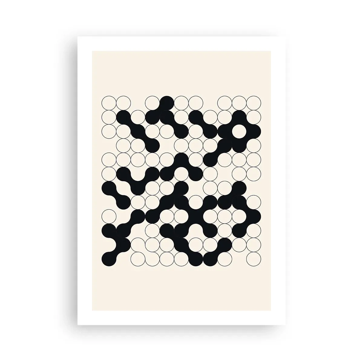 Póster - Composición geométrica de círculos blancos y negros. - 50x70cm - Juego chino - una variación - Decoración de pared moderna para salón y dormitorio ARTTOR