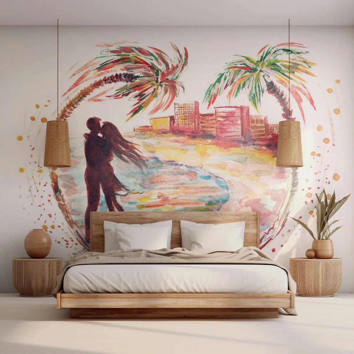 Fotomural Standard Eco - Unas vacaciones románticas - Gente, Palmera de cocos, Playa - 200x140 cm