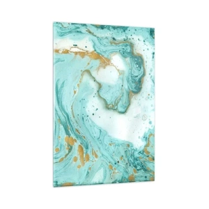 Cuadro sobre vidrio - Impresiones sobre Vidrio - Mármol turquesa con acentos dorados en una composición abstracta. - 80x120cm - Bajo la gran ola del periodo Edo - Decoración de pared moderna para salón y dormitorio ARTTOR
