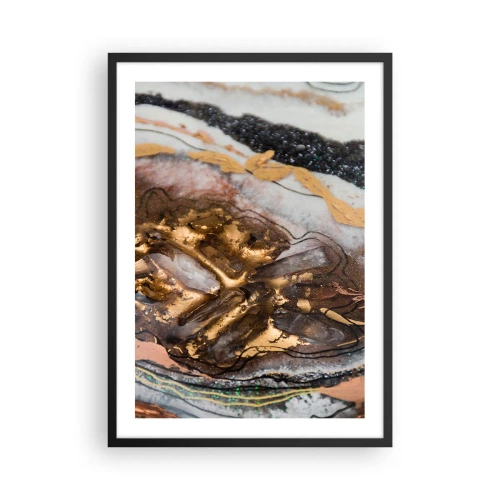 Póster en marco negro - Un patrón abstracto en tonos dorados, negros y blancos, inspirado en la naturaleza. - 50x70cm - Elemento de la tierra - Decoración de pared moderna para salón y dormitorio ARTTOR