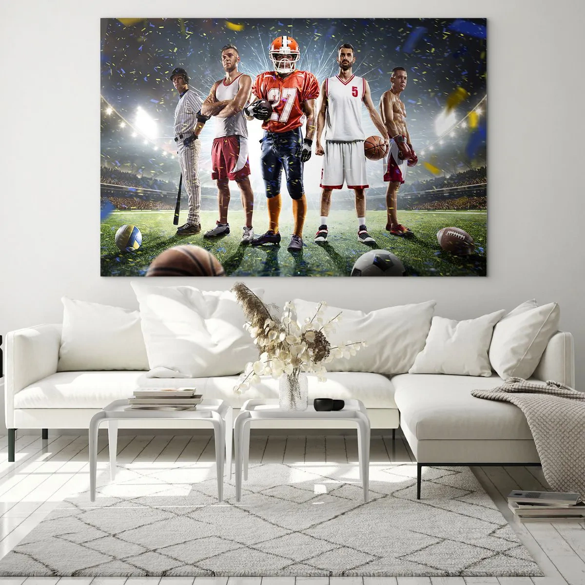 Cuadro sobre vidrio - Impresiones sobre Vidrio - Atletas de diversas disciplinas en el estadio bajo los focos - 120x80cm - Gladiadores sobre los terrenos de juego - Decoración de pared moderna para salón y dormitorio ARTTOR