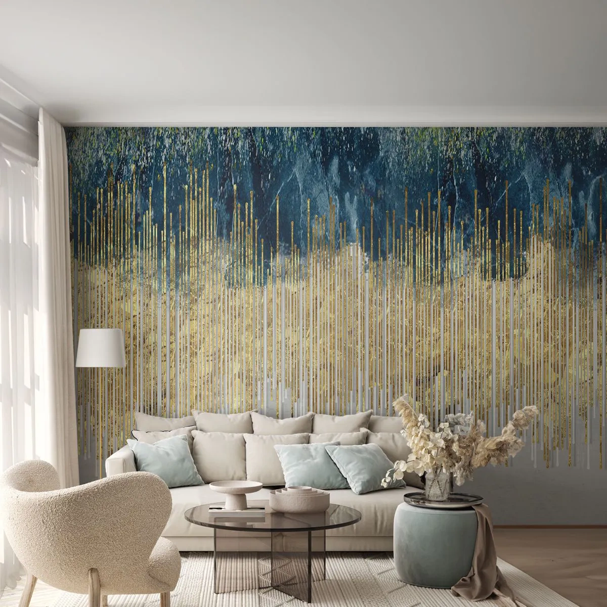 Fotomural Premium Sand - Frontera de líneas doradas - Pedazo, Arte deco, Contemporáneo - 500x350 cm