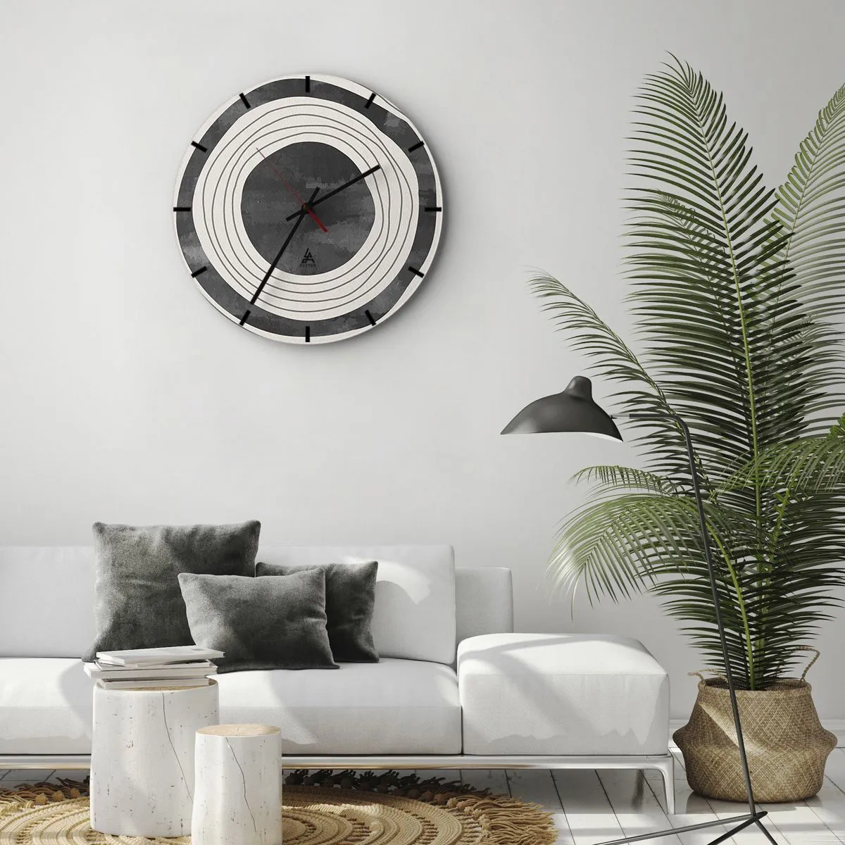 Reloj de pared - Reloj de vidrio - Círculos concéntricos en tonos de gris y negro. - 30x30cm - En el centro mismo - Decoración de pared moderna para salón, cocina y dormitorio ARTTOR