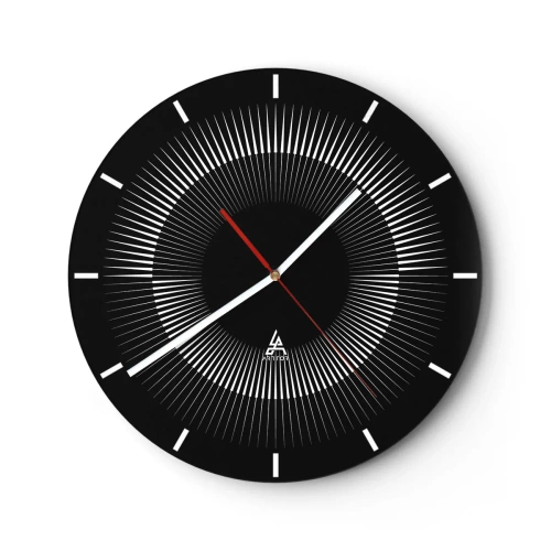 Reloj de pared - Reloj de vidrio - Fondo negro con un patrón radiante en forma de disco solar. - 30x30cm - Sol negro - Decoración de pared moderna para salón, cocina y dormitorio ARTTOR