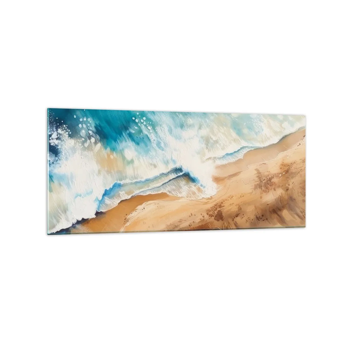 Cuadro sobre vidrio - Impresiones sobre Vidrio - Una ola del mar rompiendo contra la orilla arenosa - 120x50cm - Olas recurrentes - Decoración de pared moderna para salón y dormitorio ARTTOR