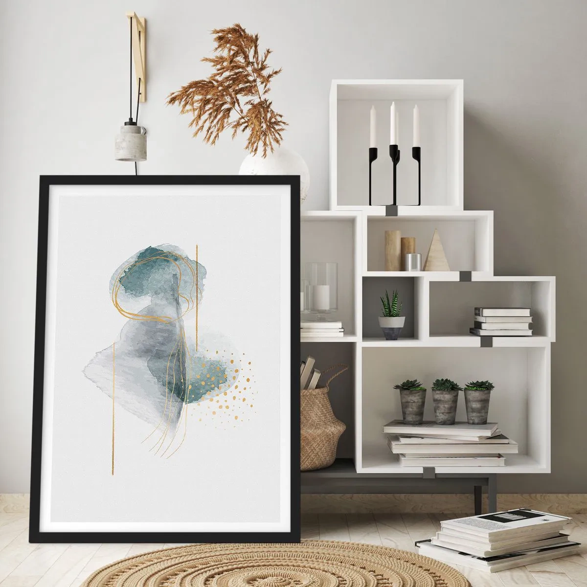 Póster en marco negro - Sobre la relación entre el gris y el oro - 40x50 cm