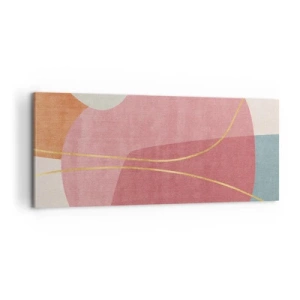 Cuadro sobre lienzo - Impresión de Imagen - Formas abstractas en colores pastel con líneas delicadas. - 120x50cm - Composición en pastel con hilos de oro - Decoración de pared moderna para salón y dormitorio ARTTOR