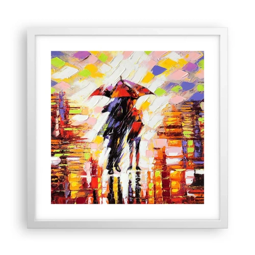 Póster en marco blanco - Juntos a través de la noche y la lluvia - 40x40 cm
