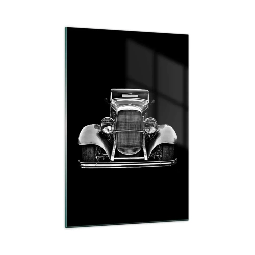 Cuadro sobre vidrio - Impresiones sobre Vidrio - Un coche clásico en blanco y negro. - 70x100cm - Un verdadero caballero - Decoración de pared moderna para salón y dormitorio ARTTOR