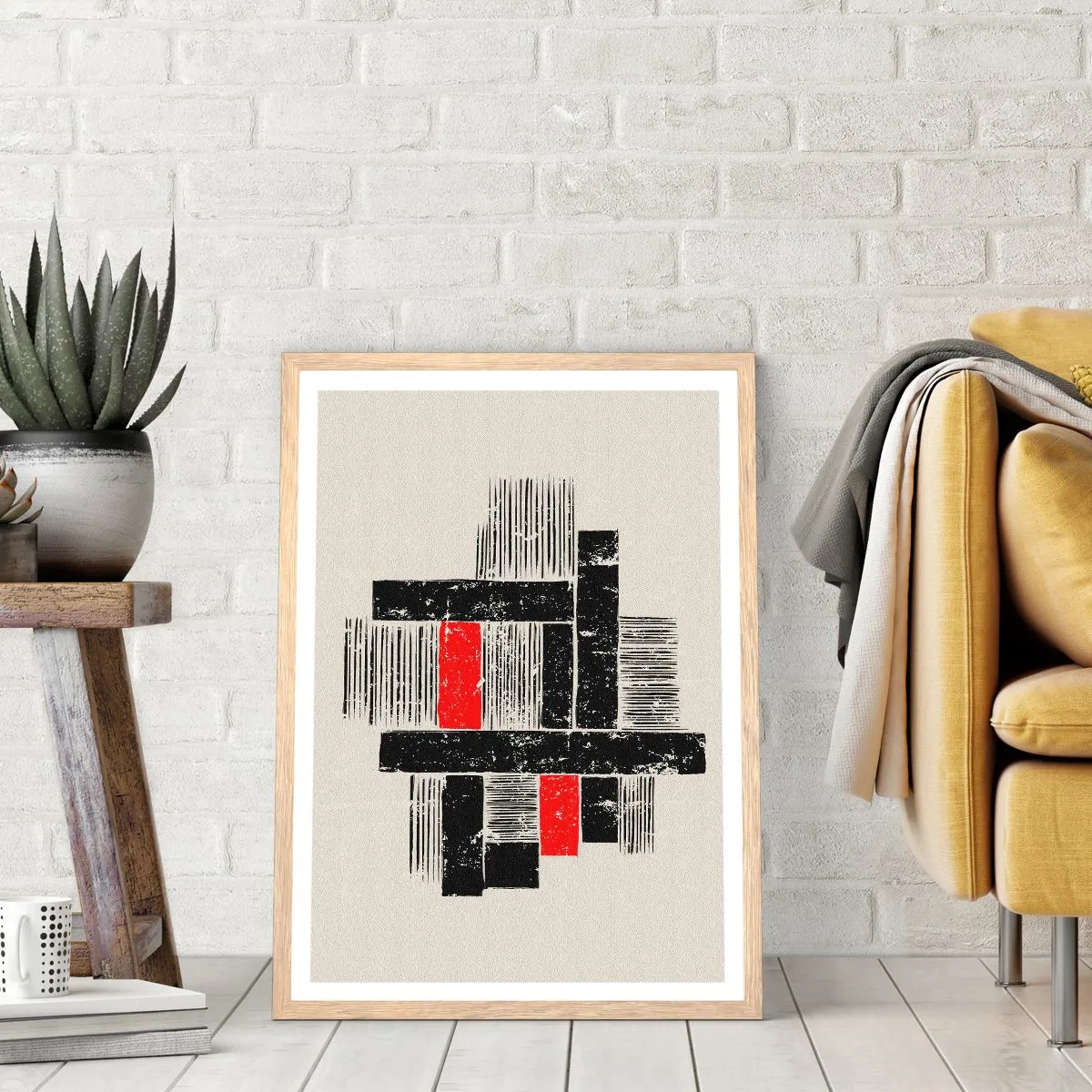 Póster en marco roble claro - Rojo y negro - 70x100 cm