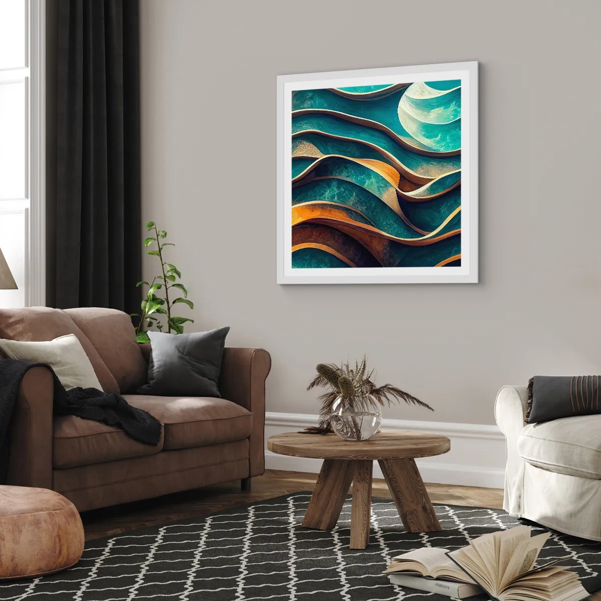 Póster en marco blanco - Meandros de azul - 60x60 cm