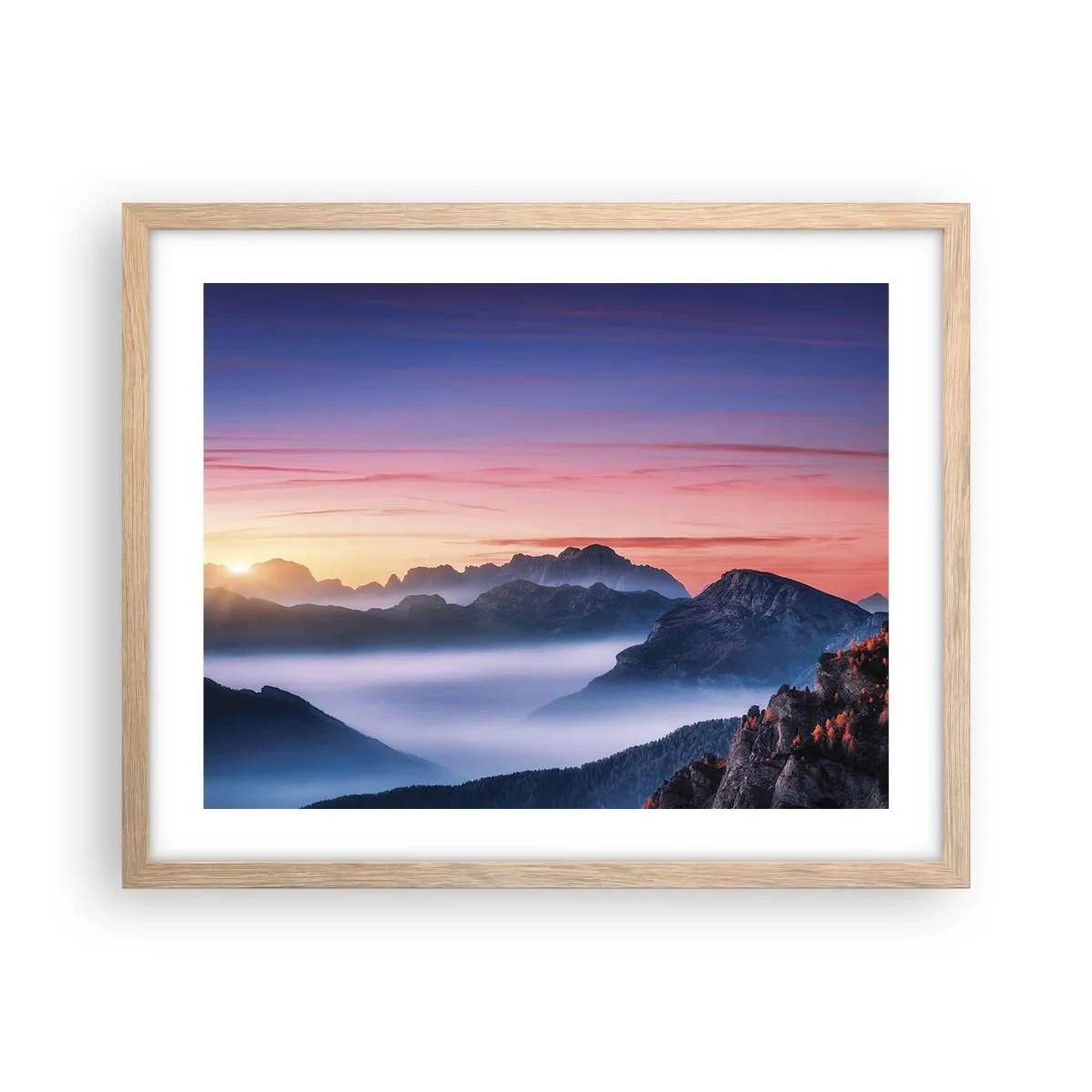 Póster en marco roble claro - Sobre los valles - 50x40 cm