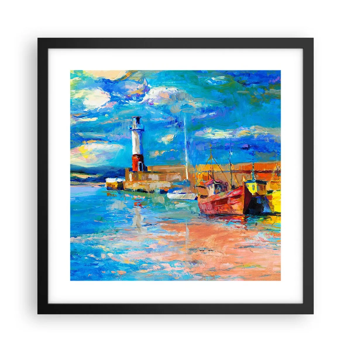 Póster en marco negro - Tarde en la bahía del arco iris - 40x40 cm