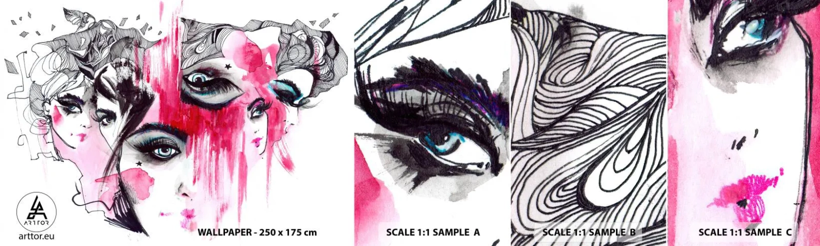 Muestra de fotomural autoadhesivo Deluxe Sticker - , - Ojo de mujer, cara de mujer, Pedazo - 100x30 cm