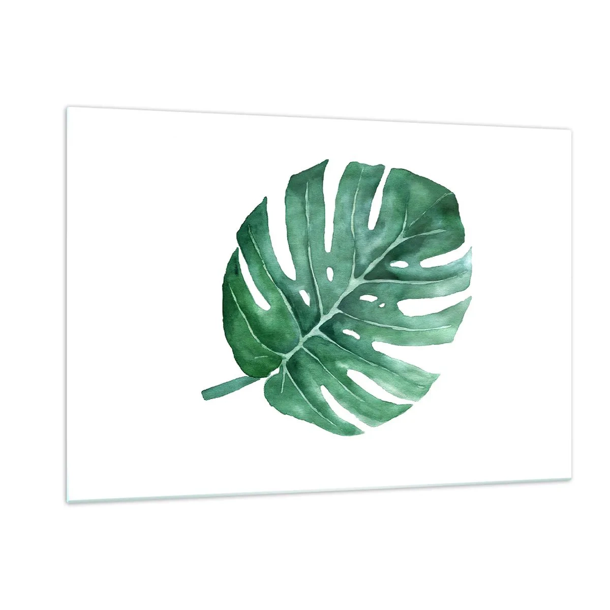Cuadro sobre vidrio - Impresiones sobre Vidrio - Hoja de monstera verde sobre fondo blanco - 120x80cm - Concepto verde - Decoración de pared moderna para salón y dormitorio ARTTOR