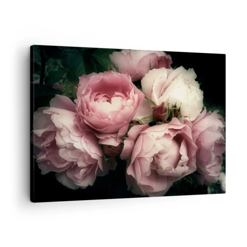 Cuadro sobre lienzo - Impresión de Imagen - Un ramo de rosas en delicados tonos rosa y blanco. - 70x50cm - El encanto de la belle époque - Decoración de pared moderna para salón y dormitorio ARTTOR