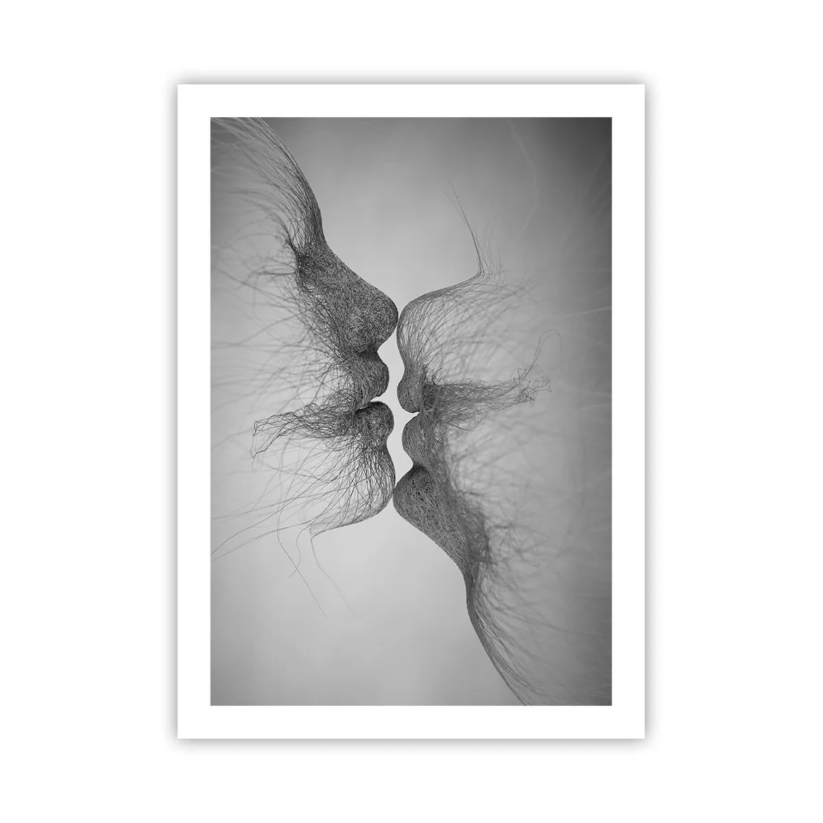 Póster - Rostros abstractos en el acto de besarse, en blanco y negro - 50x70cm - Beso del viento - Decoración de pared moderna para salón y dormitorio ARTTOR
