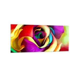 Cuadro sobre vidrio - Impresiones sobre Vidrio - Una rosa colorida en tonos arcoíris. - 120x50cm - Es imposible - Decoración de pared moderna para salón y dormitorio ARTTOR