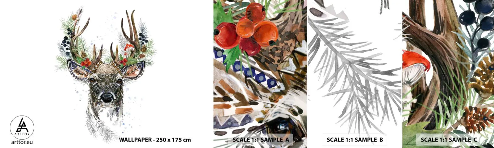 Muestra de fotomural autoadhesivo Deluxe Sticker - Con vestimenta festiva - Abstracción, Ciervo, Reno - 100x30 cm