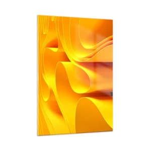 Cuadro sobre vidrio - Impresiones sobre Vidrio - Ondas abstractas en tonos dorados y naranjas. - 50x70cm - Como las olas del sol - Decoración de pared moderna para salón y dormitorio ARTTOR