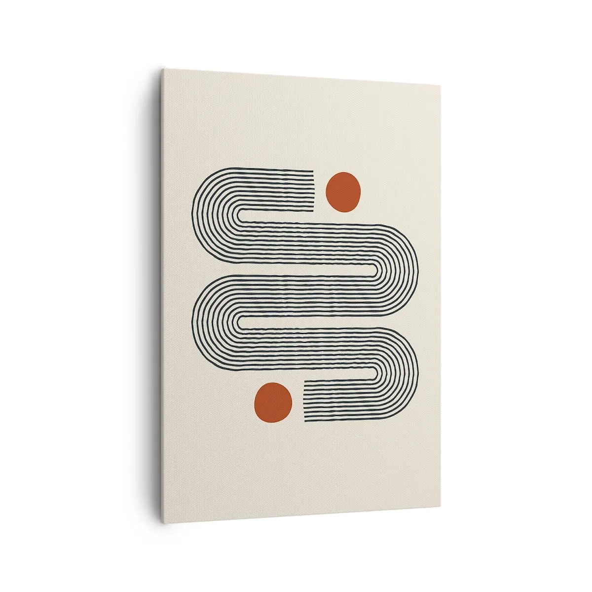 Cuadro sobre lienzo - Impresión de Imagen - Patrón geométrico con líneas y círculos naranjas. - 70x100cm - De principio a fin - Decoración de pared moderna para salón y dormitorio ARTTOR