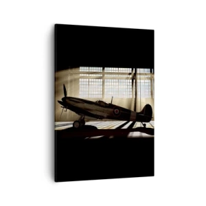 Cuadro sobre lienzo - Impresión de Imagen - Un avión histórico en un hangar iluminado por la luz del sol. - 50x70cm - El descanso del guerrero - Decoración de pared moderna para salón y dormitorio ARTTOR