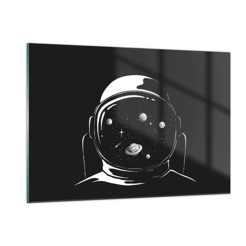 Cuadro sobre vidrio - Impresiones sobre Vidrio - Astronauta con estrellas y planetas en su casco sobre un fondo negro. - 120x80cm - Bonita vista - Decoración de pared moderna para salón y dormitorio ARTTOR