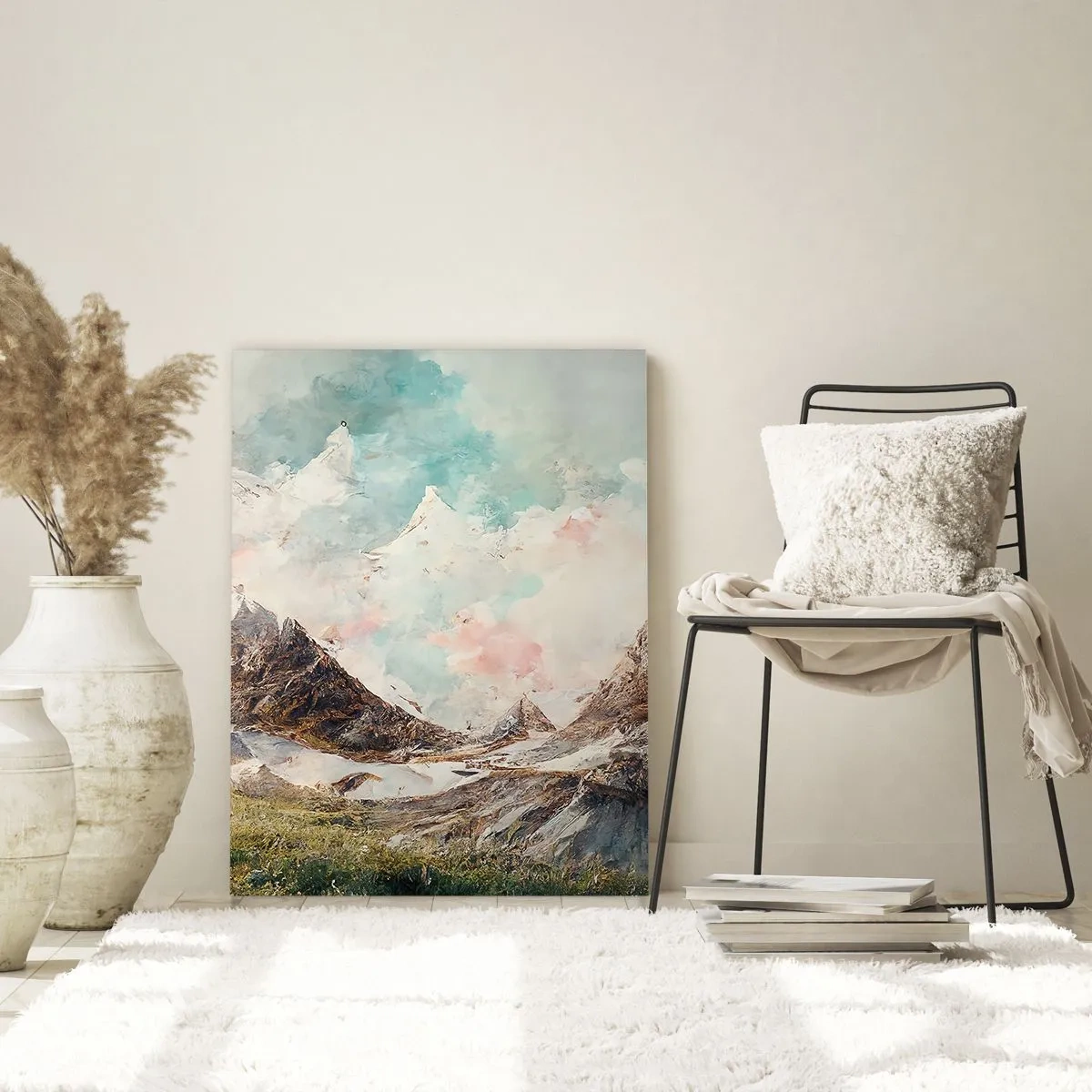 Cuadro sobre vidrio - Impresiones sobre Vidrio - Pintorescos picos de montaña con cielos pastel - 50x70cm - Filos rocosos - Decoración de pared moderna para salón y dormitorio ARTTOR