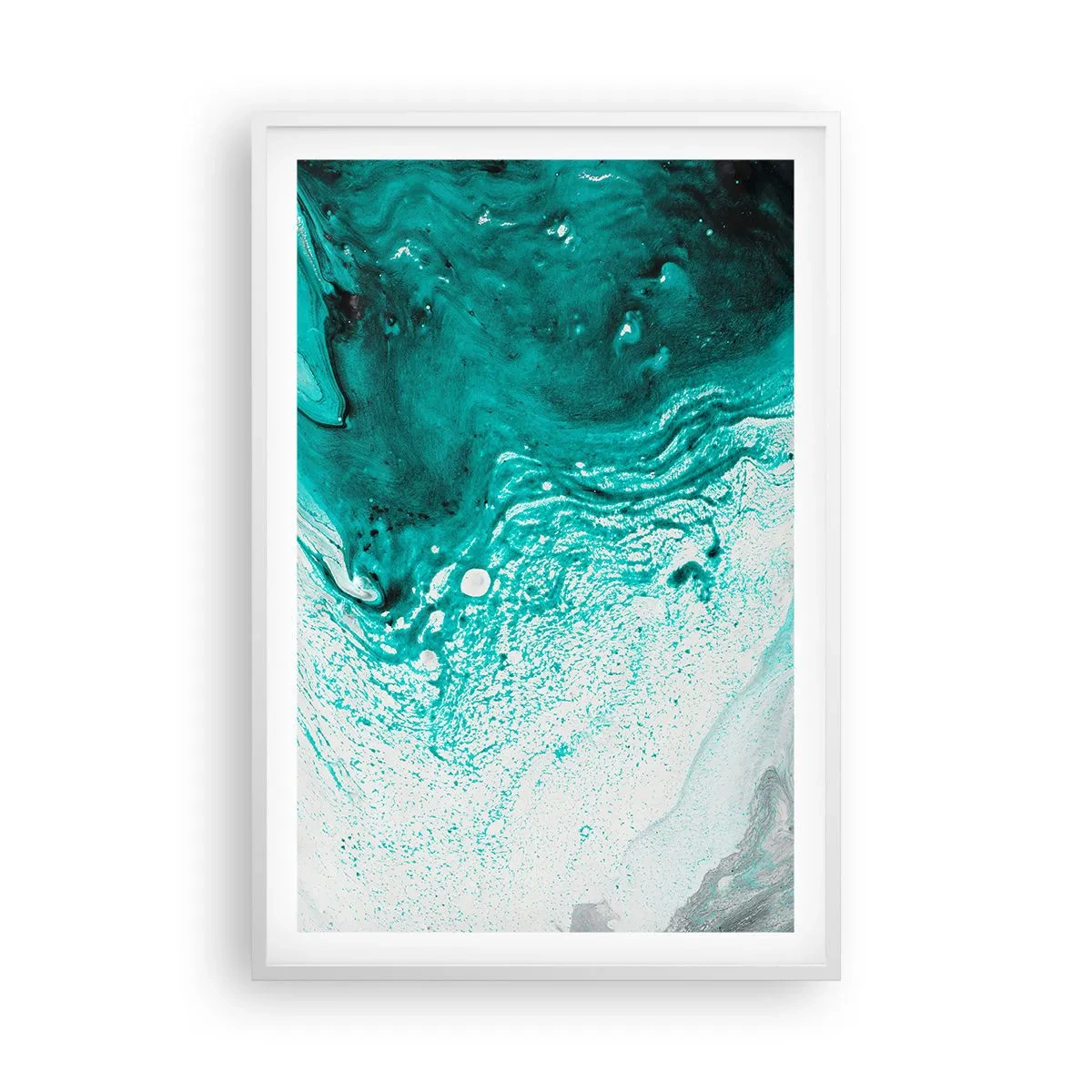 Póster en marco blanco - Disolución en blanco y turquesa - 61x91 cm