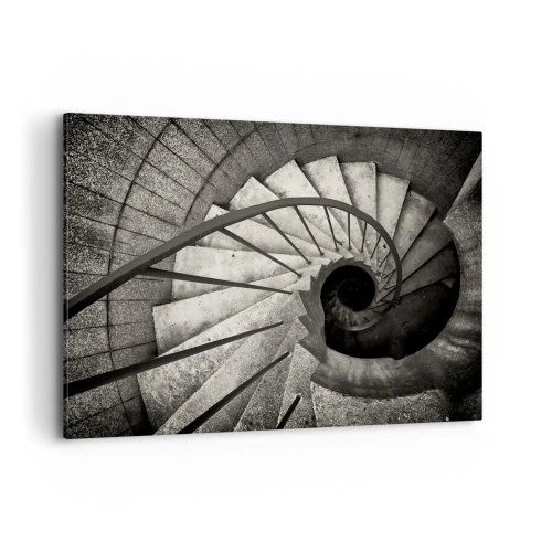 Cuadro sobre lienzo - Impresión de Imagen - Escalera de caracol en blanco y negro de estilo moderno. - 100x70cm - Escaleras arriba, escaleras abajo - Decoración de pared moderna para salón y dormitorio ARTTOR