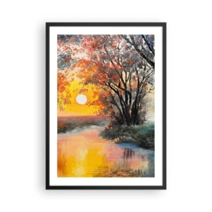 Póster en marco negro - Puesta de sol sobre un río con árboles - 50x70cm - Ambiente otoñal - Decoración de pared moderna para salón y dormitorio ARTTOR