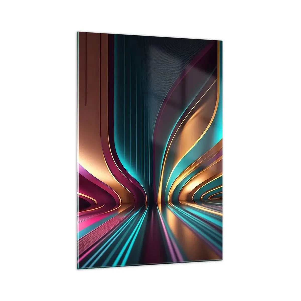Cuadro sobre vidrio - Impresiones sobre Vidrio - Abstracción futurista con colores intensos y curvas. - 70x100cm - Arquitectura de la luz - Decoración de pared moderna para salón y dormitorio ARTTOR