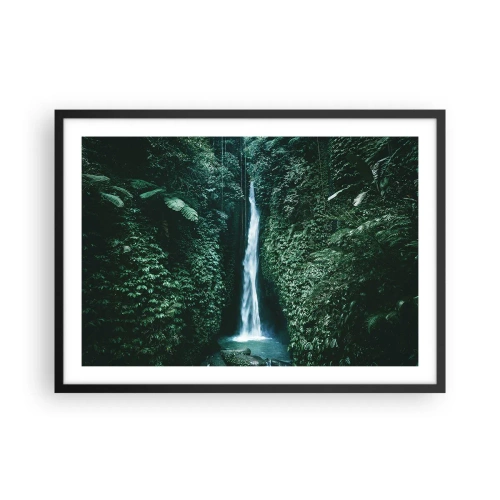 Póster en marco negro - Una cascada rodeada de densa vegetación tropical. - 70x50cm - Balneario tropical - Decoración de pared moderna para salón y dormitorio ARTTOR