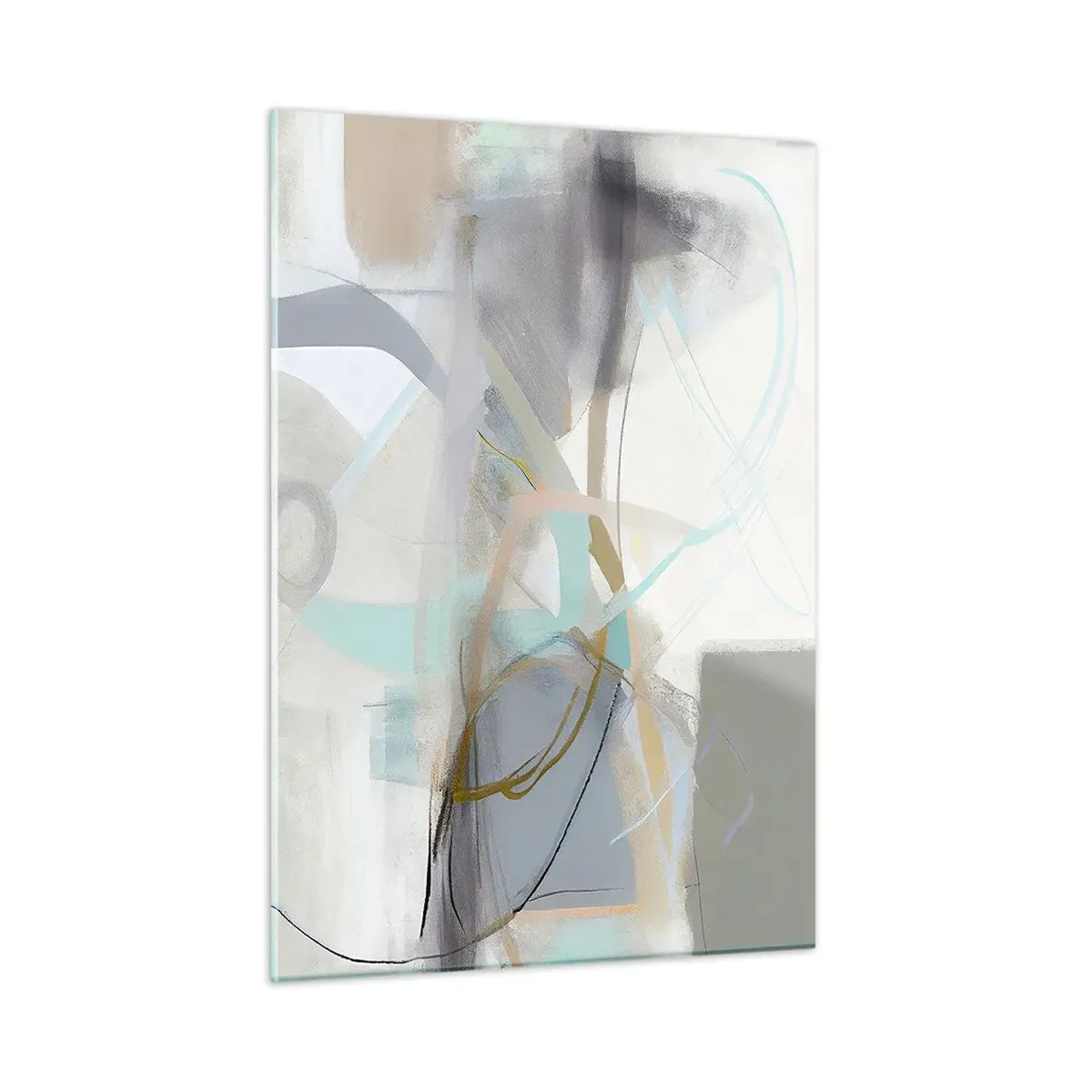 Cuadro sobre vidrio - Impresiones sobre Vidrio - Una abstracción nebulosa con acentos pastel y grafito. - 50x70cm - Abstracción brumosa - Decoración de pared moderna para salón y dormitorio ARTTOR
