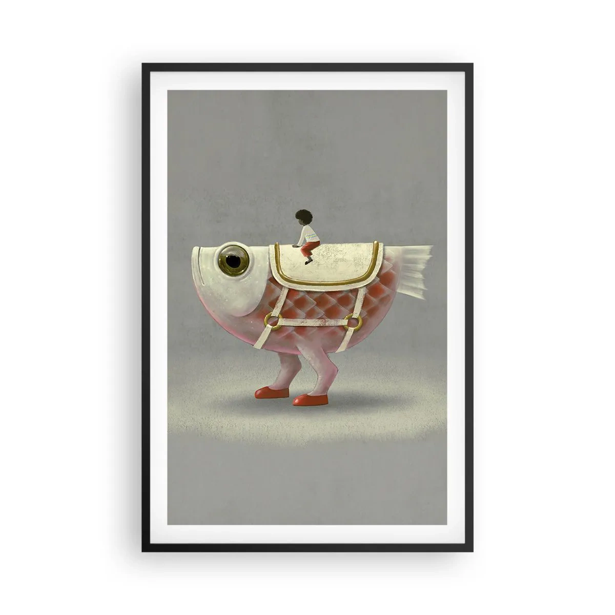 Póster en marco negro - Jinete del pescado - 61x91 cm