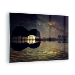 Cuadro sobre vidrio - Impresiones sobre Vidrio - Escena nocturna con luna llena reflejada en el agua. - 70x50cm - Noche en el fin del mundo - Decoración de pared moderna para salón y dormitorio ARTTOR