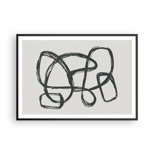 Póster en marco negro - Líneas abstractas que crean formas libres sobre un fondo claro - 100x70cm - Abstracción en bucle - Decoración de pared moderna para salón y dormitorio ARTTOR