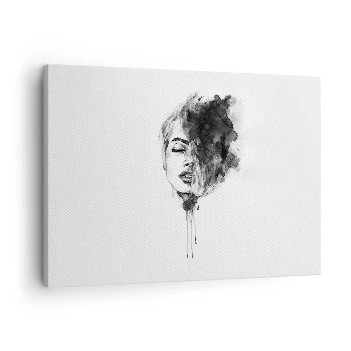 Cuadro sobre lienzo - Impresión de Imagen - Retrato artístico de una mujer en técnica de acuarela con detalles abstractos. - 70x50cm - Sueños en femenino - Decoración de pared moderna para salón y dormitorio ARTTOR